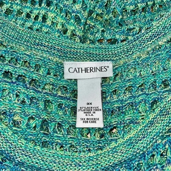 Catherine’s blue/green open knit plus size 3X pullover sweater - Picture 4 of 6